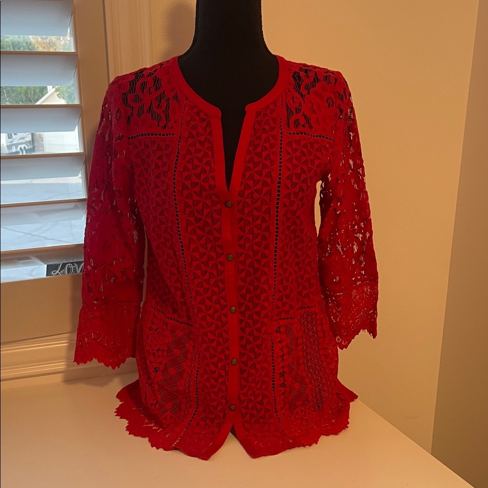 Lucky Brand Vibrant Red Lace Top